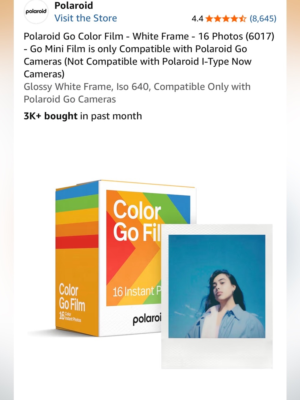20 PACKS - Polaroid Color Go Film